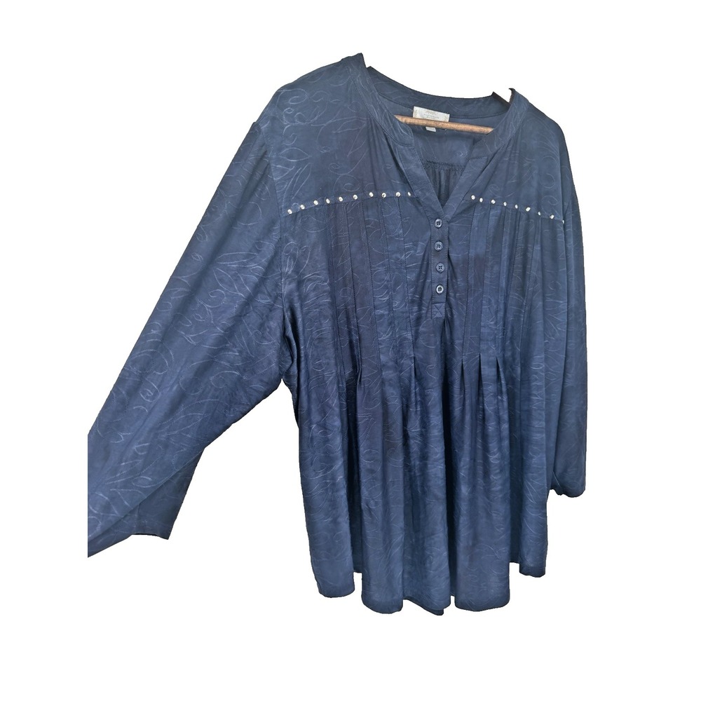 Shannon Ford 3XL Blue Coastal Stretchy Soft Beachy Embroidered button up